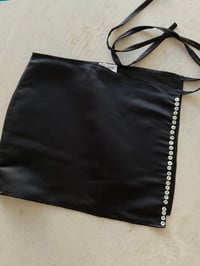 Image 2 of Apron skirt black satin with mother of pearl buttons 