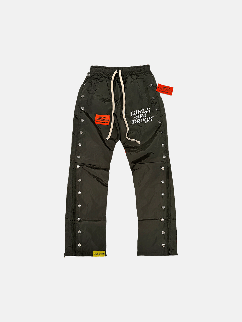 Image of GIRLS ARE DRUGS® 'BUTTON' FLARED TRACK PANTS - ARMY GREEN