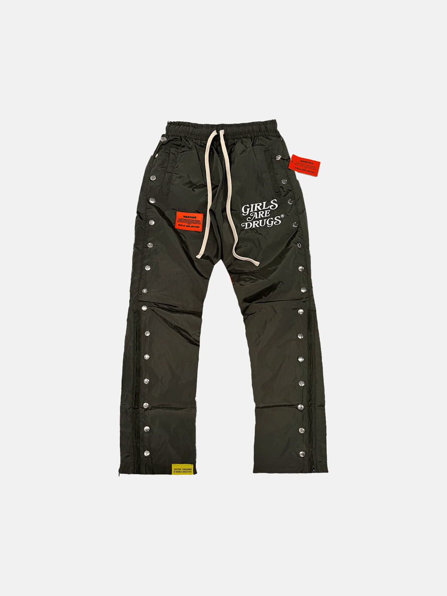Image of GIRLS ARE DRUGS® 'BUTTON' FLARED TRACK PANTS - ARMY GREEN