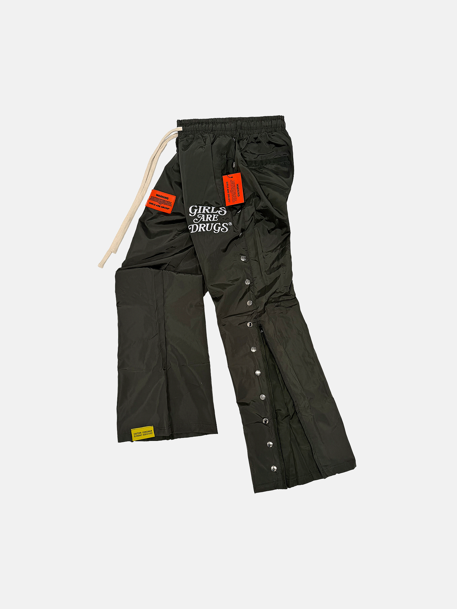 Image of GIRLS ARE DRUGS® 'BUTTON' FLARED TRACK PANTS - ARMY GREEN