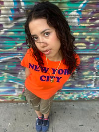 Image 1 of NEW YORK CITY Orange tee with blue flock 💙🧡🔥