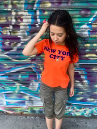 Image 3 of NEW YORK CITY Orange tee with blue flock 💙🧡🔥