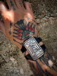 Image 1 of WL&A Handmade Heavy Ingot Thunderbird Leather Bracelet - Size 6" to 8.5" Wrist