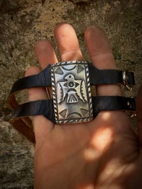 Image 4 of WL&A Handmade Heavy Ingot Thunderbird Leather Bracelet - Size 6" to 8.5" Wrist