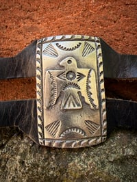 Image 3 of WL&A Handmade Heavy Ingot Thunderbird Leather Bracelet - Size 6" to 8.5" Wrist