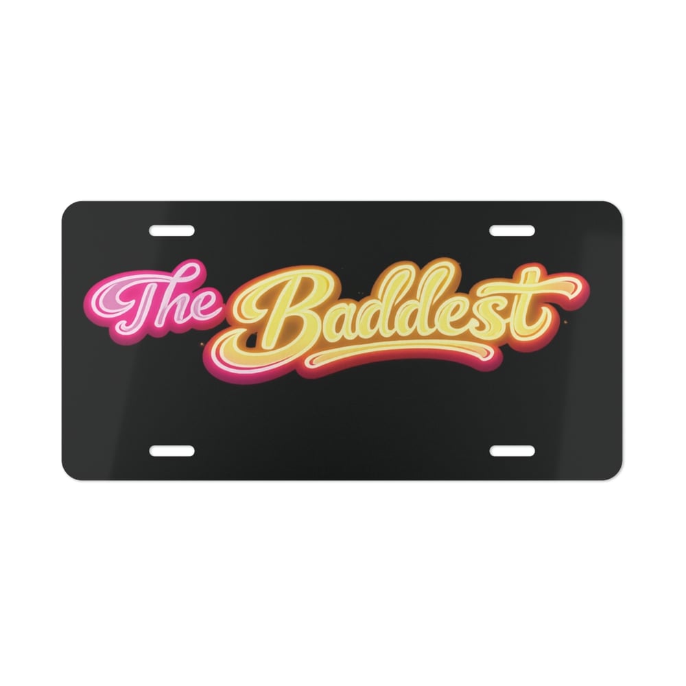Image of Vanity Plate - "The Baddest" Retro Script License Plate Accent
