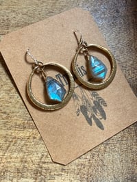 Image 4 of Labradorite Brass hoops earrings- Cosmos series