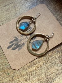 Image 5 of Labradorite Brass hoops earrings- Cosmos series