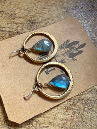 Image 6 of Labradorite Brass hoops earrings- Cosmos series