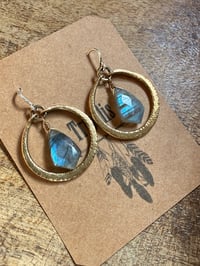 Image 16 of Labradorite Brass hoops earrings- Cosmos series