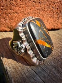 Image 1 of WL&A Old Style Aged Bronze & Sterling Silver Brown Matrix Black Jack Thunderbird Signet - Size 10