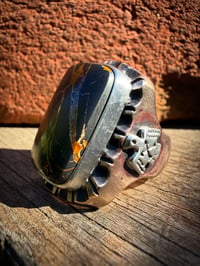 Image 4 of WL&A Old Style Aged Bronze & Sterling Silver Brown Matrix Black Jack Thunderbird Signet - Size 10