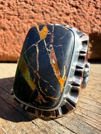 Image 3 of WL&A Old Style Aged Bronze & Sterling Silver Brown Matrix Black Jack Thunderbird Signet - Size 10
