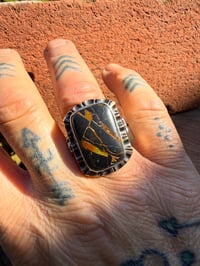 Image 5 of WL&A Old Style Aged Bronze & Sterling Silver Brown Matrix Black Jack Thunderbird Signet - Size 10