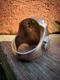 Image 6 of WL&A Old Style Aged Bronze & Sterling Silver Brown Matrix Black Jack Thunderbird Signet - Size 10