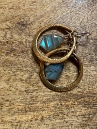 Image 10 of Labradorite Brass hoops earrings- Cosmos series