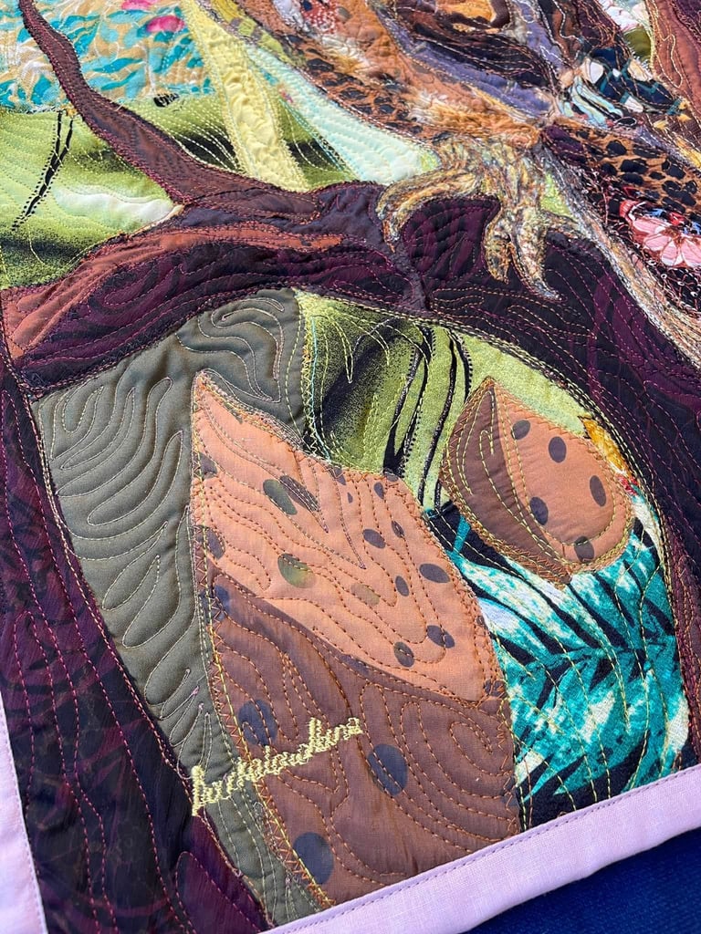 Owl Art Quilt "Forest Guardian" — Textile Wildlife Wall Art, 62x50cm Image 11