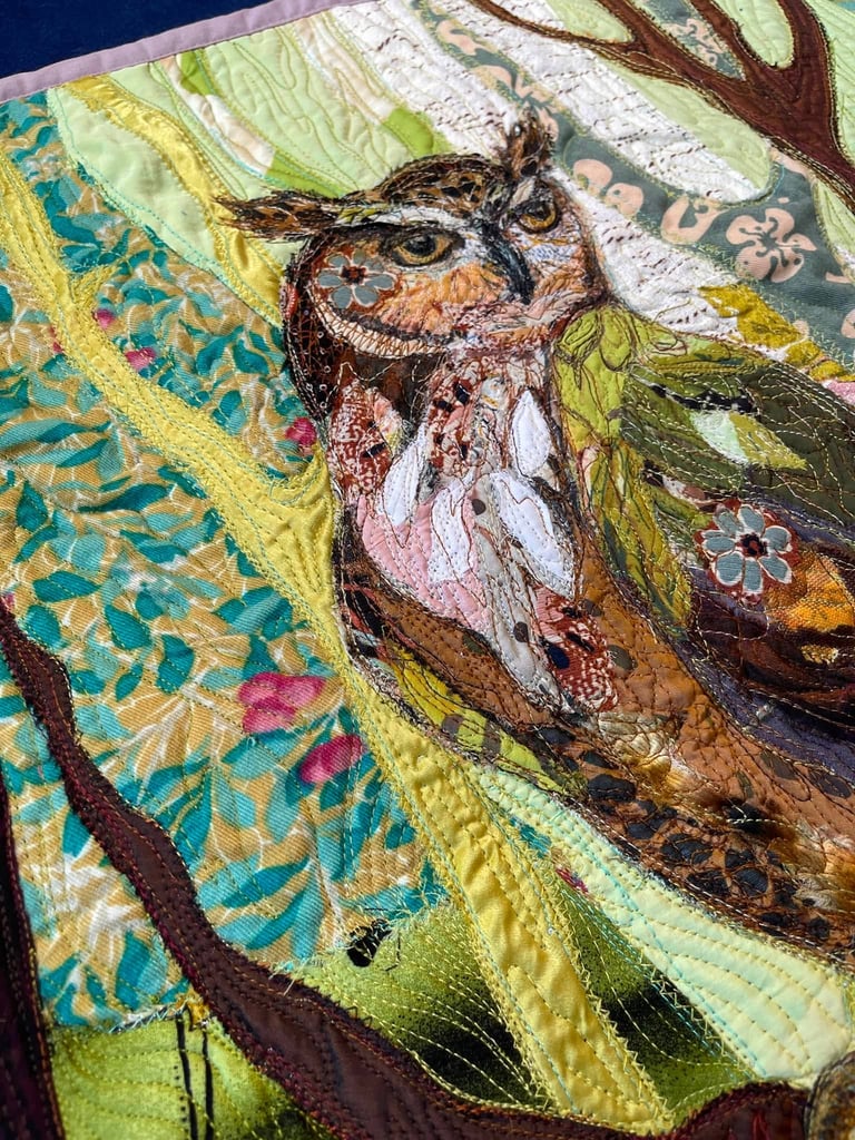 Owl Art Quilt "Forest Guardian" — Textile Wildlife Wall Art, 62x50cm Image 9
