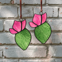 Image 1 of Mini blooming prickly pear suncatcher pink bloom