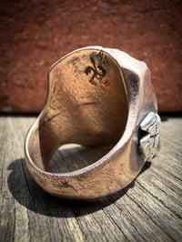 Image 6 of WL&A Old Style Aged Bronze & Sterling Silver Blue Ribbon Black Jack Thunderbird Signet - Size 10