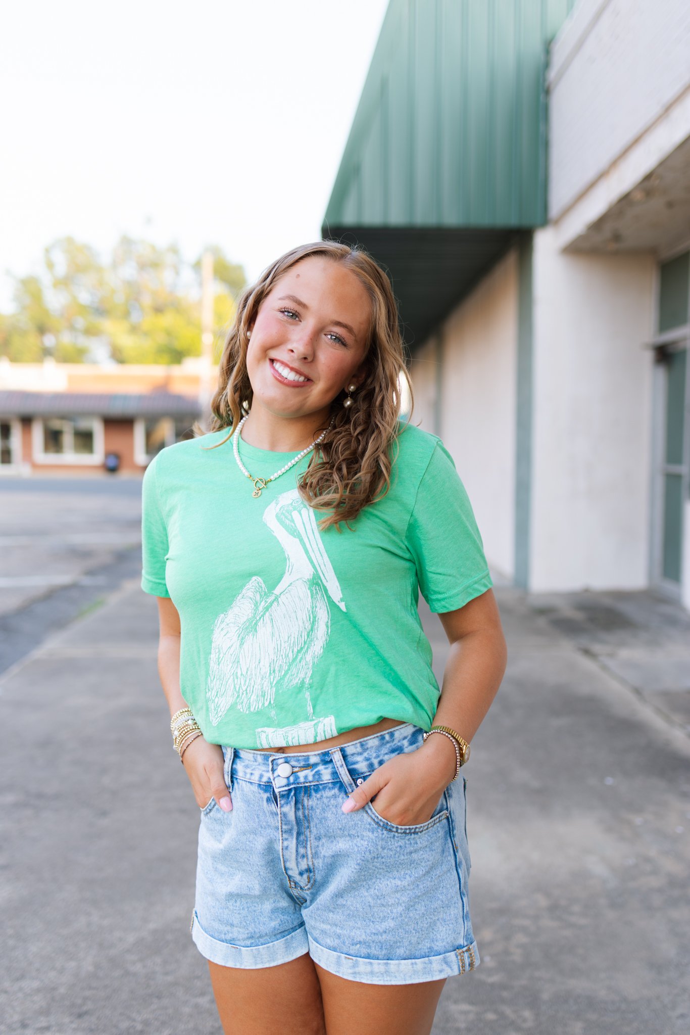 Image of Adult Pelican Tee on Green 