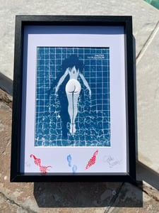 Image of « Sauter du plonjouir » handmade embossed cyanotype art print