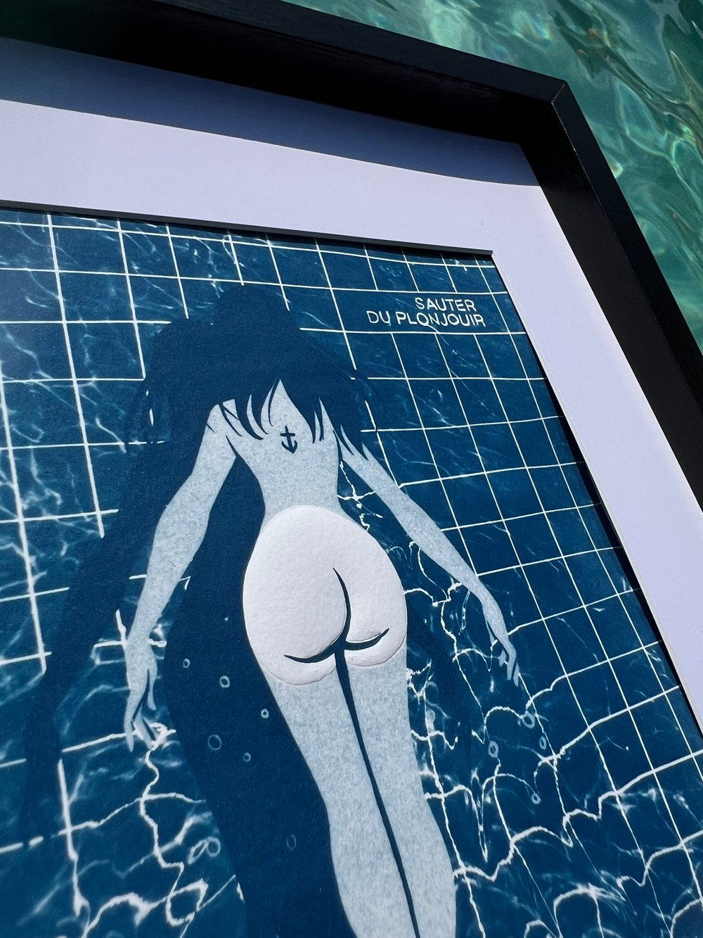 Image of « Sauter du plonjouir » handmade embossed cyanotype art print