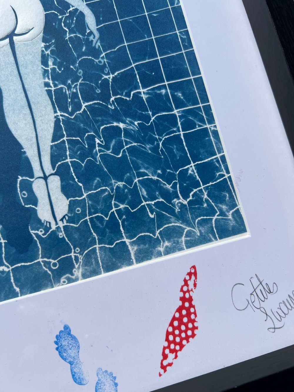 Image of « Sauter du plonjouir » handmade embossed cyanotype art print