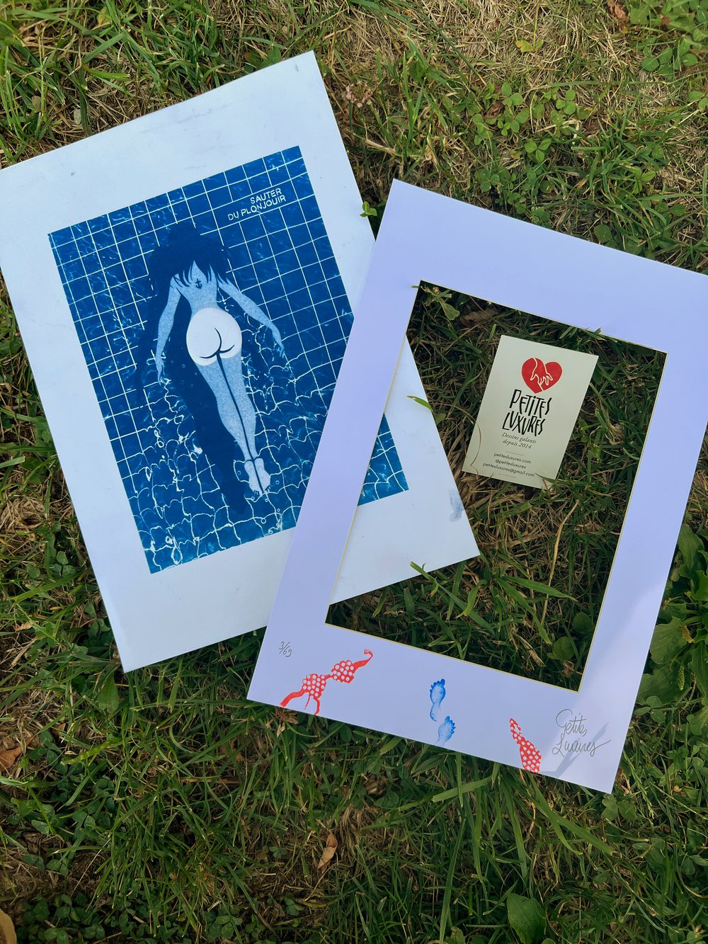 Image of « Sauter du plonjouir » handmade embossed cyanotype art print