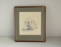 Image 1 of Original Vintage Pencil Drawing of a Warehouse, Framed, Small Unsigned Artwork
