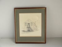 Image 2 of Original Vintage Pencil Drawing of a Warehouse, Framed, Small Unsigned Artwork