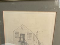 Image 11 of Original Vintage Pencil Drawing of a Warehouse, Framed, Small Unsigned Artwork