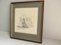 Image 3 of Original Vintage Pencil Drawing of a Warehouse, Framed, Small Unsigned Artwork