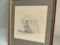 Image 4 of Original Vintage Pencil Drawing of a Warehouse, Framed, Small Unsigned Artwork