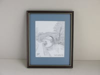 Image 1 of Framed Vintage B&W Print of a Drawing, Leeds-Liverpool Canal and Bridge nr Barrowford 1995