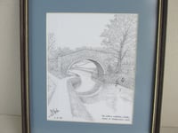 Image 4 of Framed Vintage B&W Print of a Drawing, Leeds-Liverpool Canal and Bridge nr Barrowford 1995