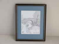 Image 2 of Framed Vintage B&W Print of a Drawing, Leeds-Liverpool Canal and Bridge nr Barrowford 1995