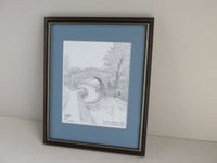 Image 3 of Framed Vintage B&W Print of a Drawing, Leeds-Liverpool Canal and Bridge nr Barrowford 1995