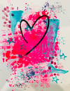   Blue and Pink glitter love- original 7x10