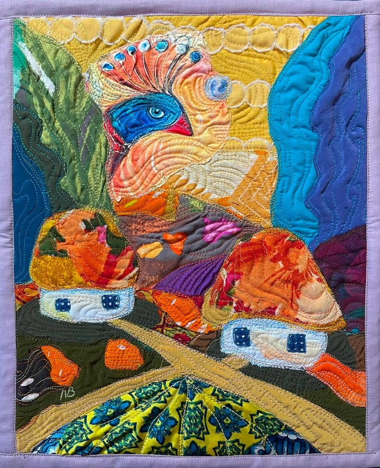 'Fairytale Song' — Colorful and Whimsical Bird Textile Art, 35x29cm Image 3
