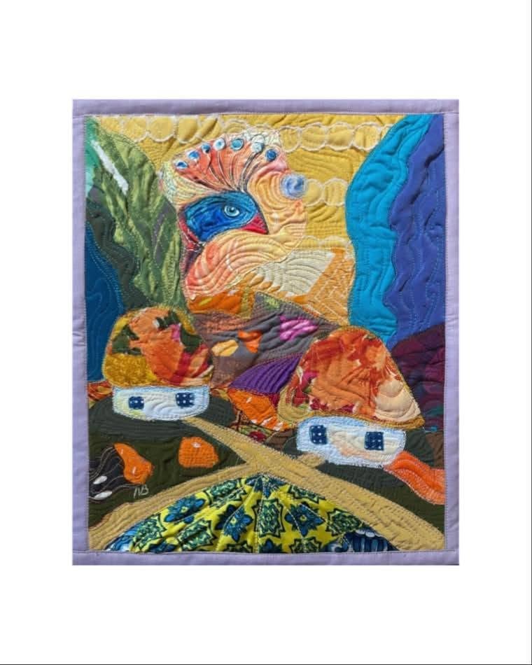 'Fairytale Song' — Colorful and Whimsical Bird Textile Art, 35x29cm Image 2