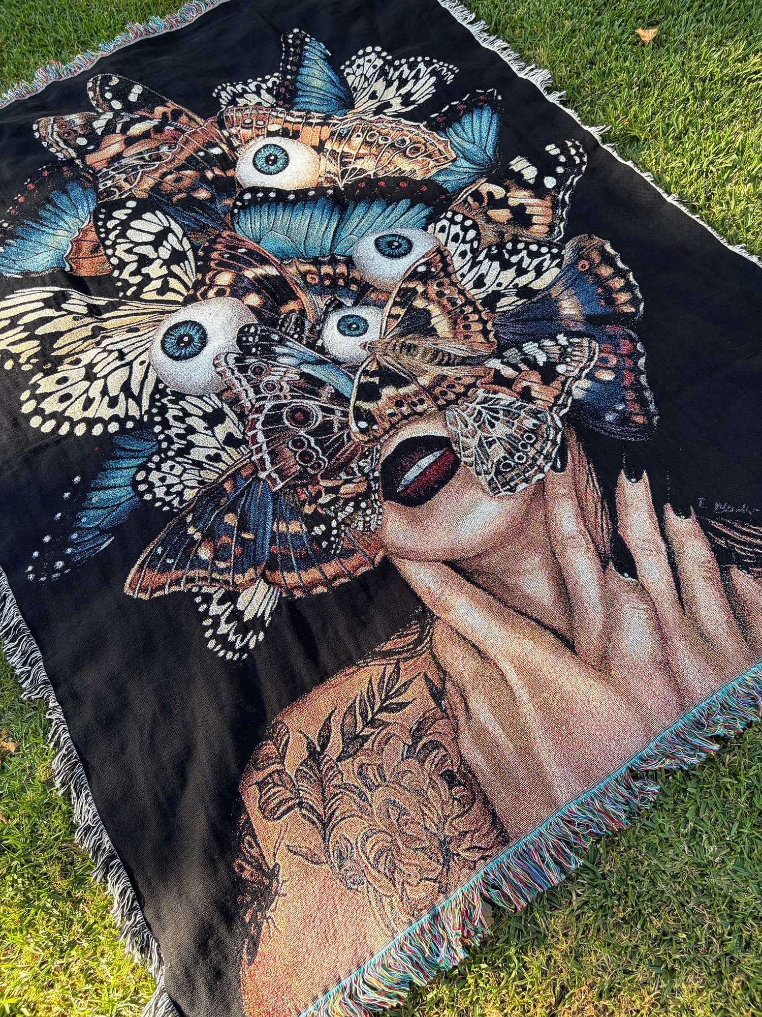Image of 'The Burden of Thought' Woven Tapestry Blanket