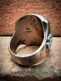 Image 6 of WL&A Old Style Aged Bronze & Sterling Oval Patagonia Turquoise Thunderbird Signet - Size 10