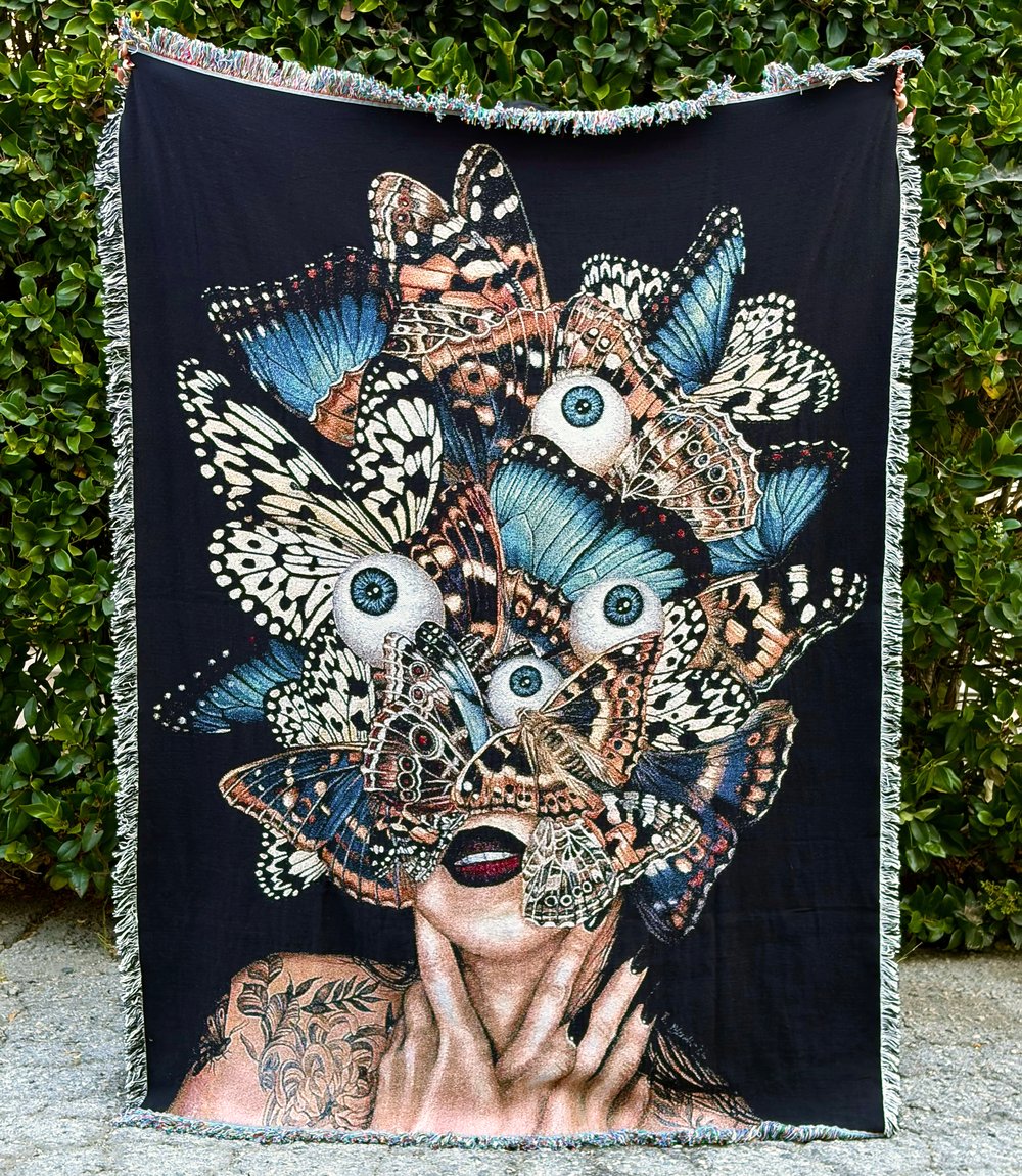 Image of 'The Burden of Thought' Woven Tapestry Blanket