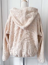 Image 3 of Handmade Upcycled Vintage Lace Hooded Bomber Jacket 