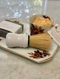 Image 1 of Palo Santo Tallow Shaving Soap Set on Antique Sandwich Plate 