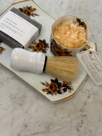 Image 2 of Palo Santo Tallow Shaving Soap Set on Antique Sandwich Plate 