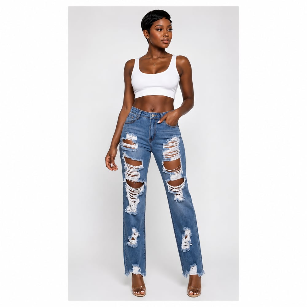 Image of Distressed Denim Jeans 