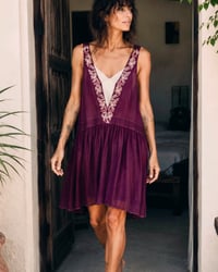 Image 1 of 🪩 IBIZA HAND-DYED EMBROIDERED COTTON DRESS   ✘  VINTAGE KLEID ✘ IBIZA PRINT   ✘ UPCYCLED