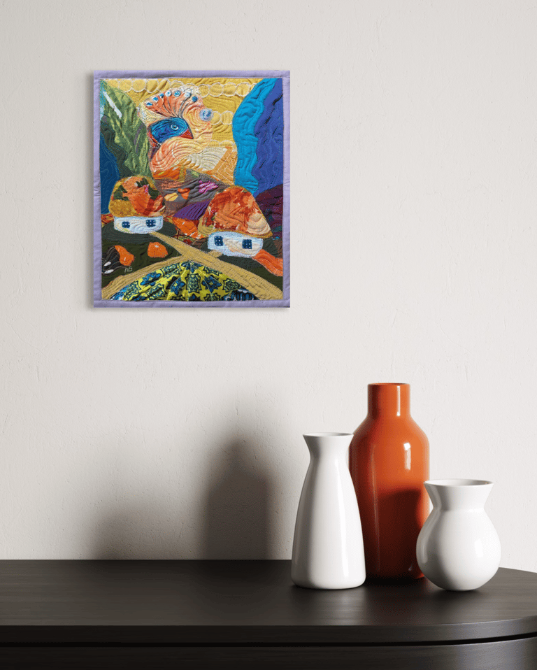 'Fairytale Song' — Colorful and Whimsical Bird Textile Art, 35x29cm Image 4